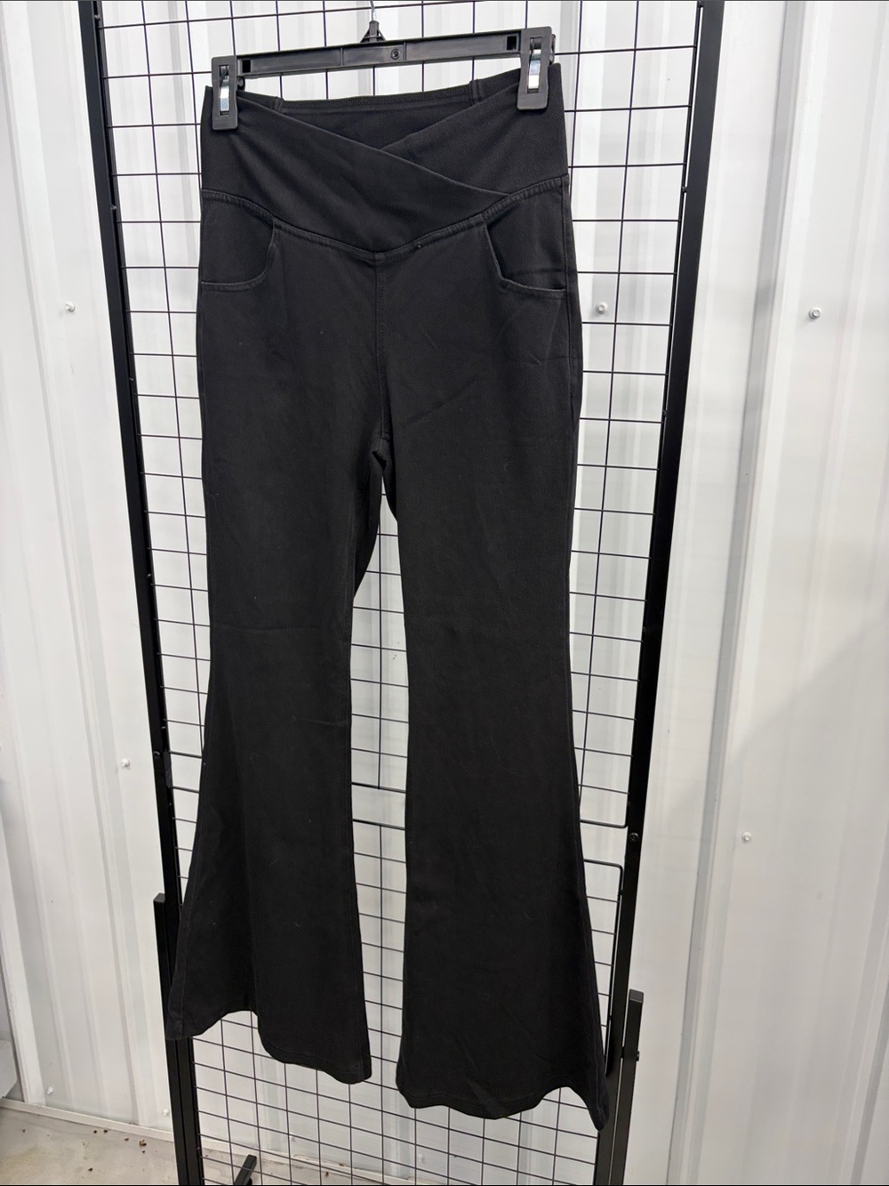 HALARA Black Flared Ponte Pants with Crossover Waist Sm NWOT